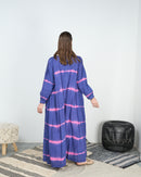 Round neck with v-shape gathered style and long sleeves cotton kaftan 4232 - قفطان