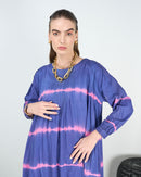 Round neck with v-shape gathered style and long sleeves cotton kaftan 4232 - قفطان