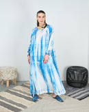 Round neck with v-shape gathered style and long sleeves cotton kaftan 4233 - قفطان