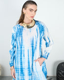 Round neck with v-shape gathered style and long sleeves cotton kaftan 4233 - قفطان