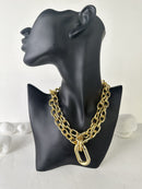 Oval pendant layered chain necklace 3767 - اكسسوارات