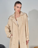 Raglan Sleeves with front button and Back stylish horse design Double Breasted Trench Coat 3811 - ترنش كوت