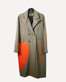 V-neck with crystal and Front heart shaped design, Double Breasted Longline Trench Coat 3815 - ترنش كوت