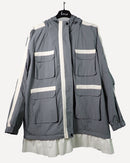 Flap Pocket with front lace design and zipper, Raglan Sleeve drawstring Hooded Jacket 3816 - جاكيت