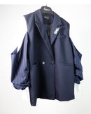 Collar crystal design with open shoulder and drop sleeves dual pocket blazer 3832 - بليزر