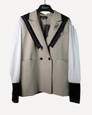Solid contrast panel with neck and crystal design dual pocket Blazer 3833 - بليزر
