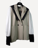 Solid contrast panel with neck and crystal design dual pocket Blazer 3833 - بليزر