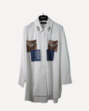 Solid Drop shoulder with leather pockets and crystal design long sleeves shirt 3851 - قميص