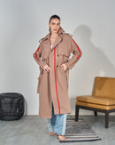 Stylish front design with Double Breasted Belted Longline Trench coat 3853 - ترنش كوت