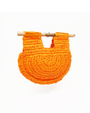 Women orange woven straw tote bag 3867 - حقيبة