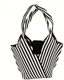 Black and white striped knitted tote bag 3880 - حقيبة