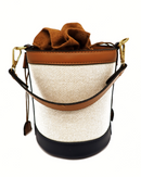 Mini top handle bucket knitted nylon leather hand bag 3881 - حقيبة