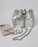 Funky bucket bag metallic silver chain shoulder bag 3908 - حقيبة