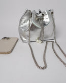 Funky bucket bag metallic silver chain shoulder bag 3908 - حقيبة