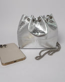 Funky bucket bag metallic silver chain shoulder bag 3908 - حقيبة