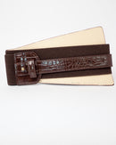 Women wide pattern leather waist belt 3930 - حزام