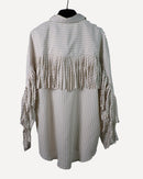 Striped print frindge drop shoulder shirt 3945 - قميص