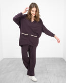 V-neck design with front pockets and Long sleeves, Elastic waist with straight pants Activewear 3957 - ملابس رياضية