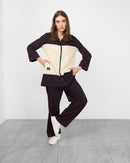 Contrast design with front zipper and full cuff sleeves, elastic waist straight pants Activewear 3974 - ملابس رياضية