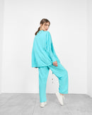 V-Neck style with front zipper and drop shoulder design, elastic waist straight pants Activewear 3977 - ملابس رياضية