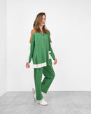 Round neck with front pocket and bottom lace design full sleeves, elastic waist straight pants Activewear 3994 - ملابس رياضية