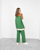 Round neck with front pocket and bottom lace design full sleeves, elastic waist straight pants Activewear 3994 - ملابس رياضية