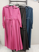 BELTED WAIST W/GATHERED INNER JUMPSUIT CUFF SLEEVES COTTON DRESSES 2346 - فستان