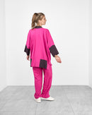 Oversized with front zipper up design and full sleeves, elastic waist straight pants cotton jersey Activewear 4002 - ملابس رياضية