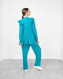 Round neck with front elastic waisted tie and full sleeves, Elastic waist straight pants Activewear 4013 - ملابس رياضية