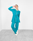 Round neck with front elastic waisted tie and full sleeves, Elastic waist straight pants Activewear 4013 - ملابس رياضية