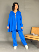 V-neck with front zipper stylish and full sleeves, Elastic waist straight pant Activewear 4014 - ملابس رياضية