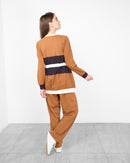 Round neck design with waist belted tie and full sleeves, Elastic waist straight pants Activewear 4039 - ملابس رياضية