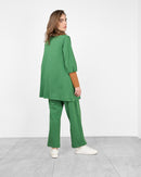 High neck zipper design with front pockets and full sleeves,  Elastic waist straight pants Activewear 4043 - ملابس رياضية