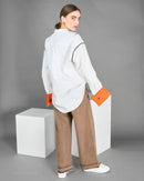 Contrast binding drop shoulder with front buttons and long sleeves shirt 4055 - قميص