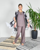 Tie dye batwing sleeve and round neck inner with straight cut pants 4073 - قفطان