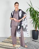 Tie dye batwing sleeve and round neck inner with straight cut pants 4073 - قفطان