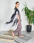 Tie dye batwing sleeve and round neck inner with straight cut pants 4073 - قفطان