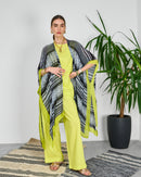 Tie dye open front cover up and round neck inner with straight cut pants 4089 - قفطان