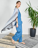 Tie dye open front cover up and round neck inner with straight cut pants 4092 - قفطان