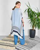 Tie dye open front cover up and round neck inner with straight cut pants 4092 - قفطان