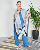 Tie dye open front cover up and round neck inner with straight cut pants 4092 - قفطان