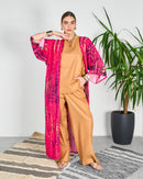 Tie dye open front cover up and round neck inner with straight cut pants 4094 - قفطان