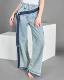 High waisted loose fit with side belted jeans pants 4097 - بنطلون