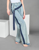 High waisted loose fit with side belted jeans pants 4097 - بنطلون