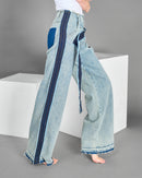 High waisted loose fit with side belted jeans pants 4097 - بنطلون