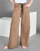 Denim Jeans with pockets and straight leg pants frayed hem 4099 - بنطلون