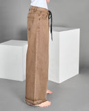 Denim Jeans with pockets and straight leg pants frayed hem 4099 - بنطلون