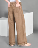 Denim Jeans with pockets and straight leg pants frayed hem 4099 - بنطلون