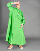 Round neck design with front buttons and long sleeves with stylish cuff dresses 4130 - فستان