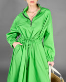 High neck with zipper and waist gathered tie, long sleeves elastic cuff dress 4133 - فستان